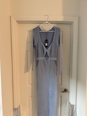 Fashion Nova Pastel Blue Ribbed Cutout Maxi Dress